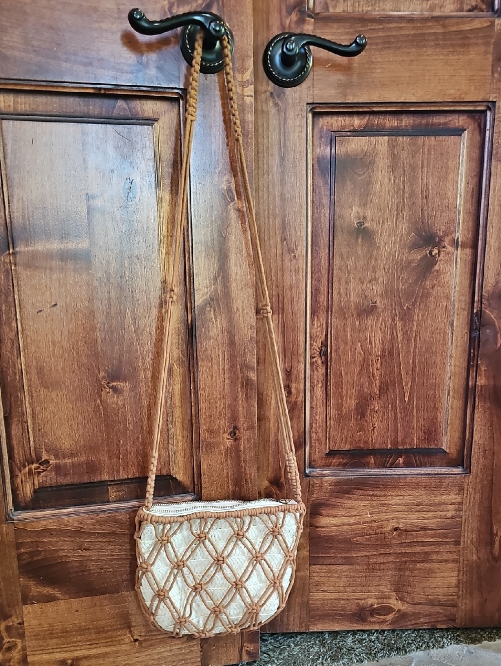 Handwoven Tan Macramé Crossbody Bag